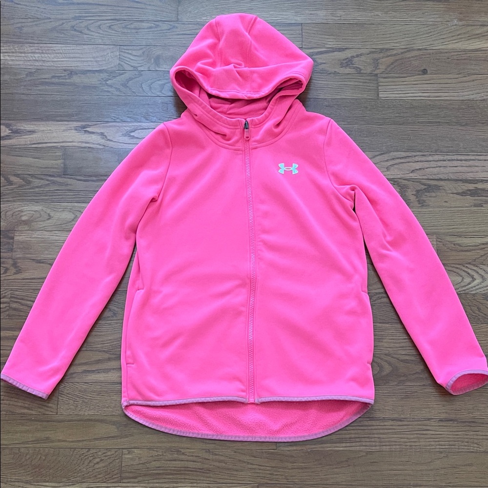 Under Armour girls hot pink zip hoodie sweatshirt large